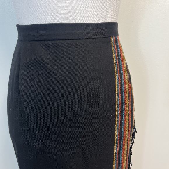 Requirements Long Boho Western Skirt Black Gold Red Fringe Faux Wrap Sz 14 - Picture 3 of 9